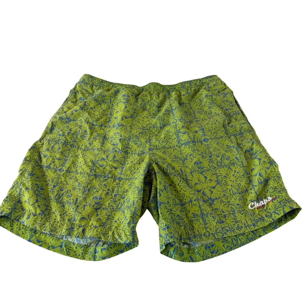 Vintage Chaps Ralph Lauren Mens Swim Trunks Lime Green Blue XL